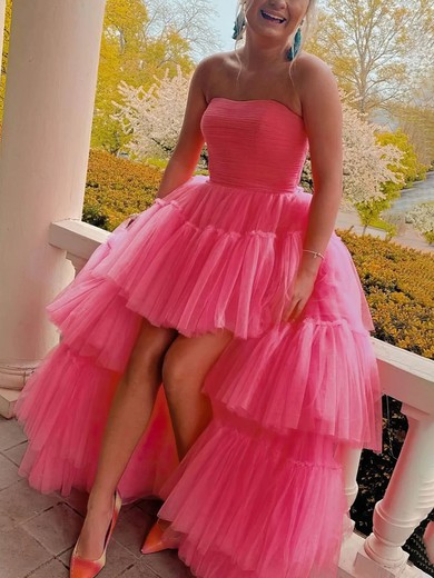 Princess Strapless Tulle Asymmetrical Prom Dresses With Tiered #Milly020114628