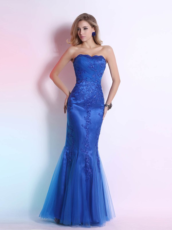 Elegant Royal Blue Tulle Trumpet/Mermaid Sweetheart with Embroidered ...