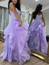 A-line V-neck Glitter Floor-length Prom Dresses With Cascading Ruffles #Milly020114639