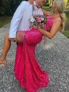 Trumpet/Mermaid V-neck Sequined Sweep Train Prom Dresses With Beading #Milly020114643