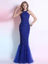 Trumpet/Mermaid Scoop Neck Satin Tulle Floor-length Sequins Prom Dresses #02014295
