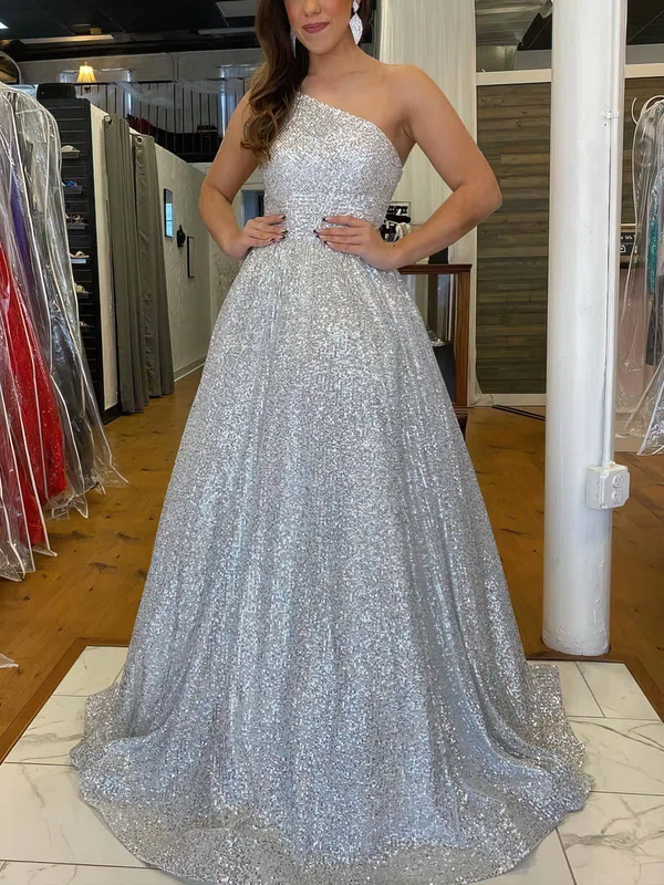 Ball Gown/Princess One Shoulder Sequined Sweep Train Prom Dresses #Milly020114655