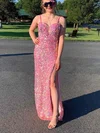 Sheath/Column Sweetheart Sequined Floor-length Prom Dresses With Split Front #Milly020114656
