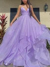 Princess V-neck Glitter Sweep Train Prom Dresses With Cascading Ruffles #Milly020114671