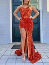 Trumpet/Mermaid Strapless Sequined Sweep Train Prom Dresses With Split Front #Milly020114673