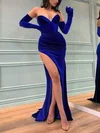 Sheath/Column V-neck Velvet Sweep Train Prom Dresses With Split Front #Milly020114676