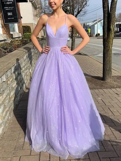 Ball Gown V-neck Floor-length Glitter Prom Dresses #Milly020114677