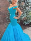 Trumpet/Mermaid Off-the-shoulder Satin Tulle Sweep Train Prom Dresses #Milly020114680
