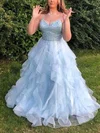 Princess V-neck Tulle Floor-length Prom Dresses With Cascading Ruffles #Milly020114690