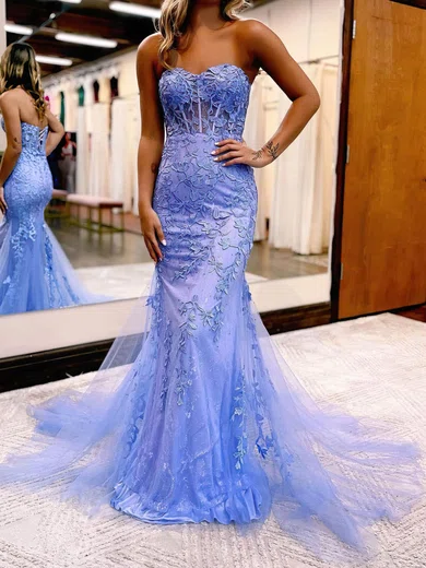 Trumpet/Mermaid Sweetheart Tulle Sweep Train Prom Dresses With Beading S020114701