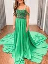 A-line Square Neckline Chiffon Court Train Prom Dresses With Beading #Milly020114702