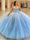 Ball Gown Off-the-shoulder Tulle Floor-length Prom Dresses With Appliques Lace #Milly020114721