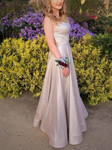 A-line Scoop Neck Shimmer Crepe Floor-length Prom Dresses #Milly020114727
