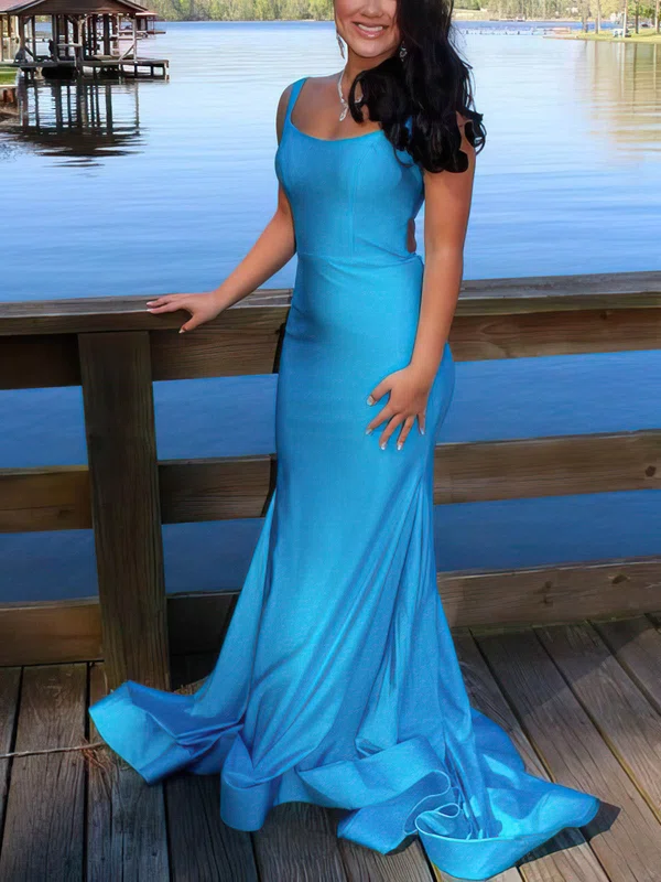 Trumpet/Mermaid Scoop Neck Jersey Sweep Train Prom Dresses With Ruffles #Milly020114736