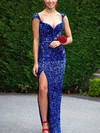 Sheath/Column V-neck Sequined Floor-length Prom Dresses With Split Front #Milly020114737