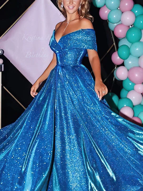 Ball Gown/Princess Off-the-shoulder Shimmer Crepe Sweep Train Prom Dresses #Milly020114738