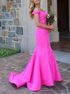 Trumpet/Mermaid Off-the-shoulder Satin Sweep Train Prom Dresses With Sashes / Ribbons #Milly020114751