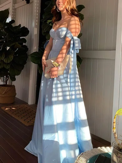 A-line Off-the-shoulder Satin Floor-length Prom Dresses With Bow #Milly020114758