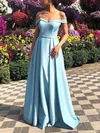 A-line Off-the-shoulder Satin Floor-length Prom Dresses With Sashes / Ribbons #Milly020114766