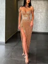 Sheath/Column Off-the-shoulder Sequined Floor-length Prom Dresses With Split Front #Milly020114777