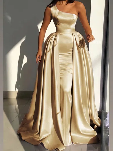 Ball Gown One Shoulder Satin Prom Dresses With Ruched #Milly020114778