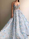 Ball Gown V-neck Tulle 3D Floral Prom Dresses With Appliques #Milly020114780