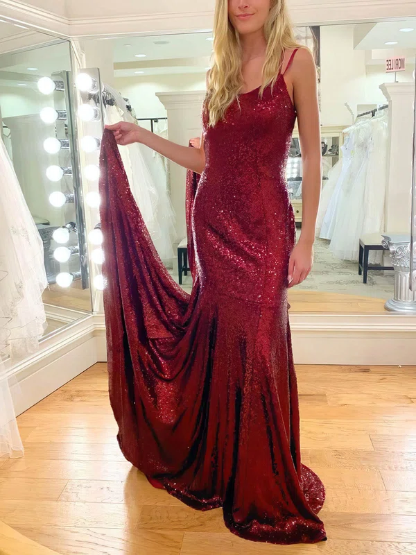 Trumpet/Mermaid Scoop Neck Sequined Sweep Train Prom Dresses #Milly020114785