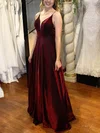 A-line V-neck Shimmer Crepe Floor-length Prom Dresses With Sashes / Ribbons #Milly020114805