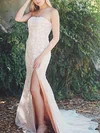 Sheath/Column Strapless Tulle Sweep Train Prom Dresses With Split Front #Milly020114806