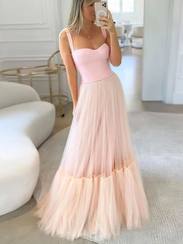 A-line Sweetheart Tulle Stretch Crepe Floor-length Prom Dresses With Tiered #Milly020114819