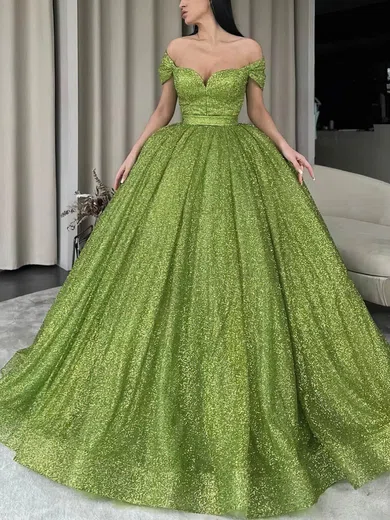 Ball Gown Off-the-shoulder Glitter Prom Dresses #Milly020114820