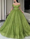 Ball Gown Off-the-shoulder Glitter Sweep Train Prom Dresses #Milly020114820