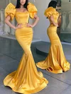 Trumpet/Mermaid Square Neckline Satin Sweep Train Prom Dresses #Milly020114822
