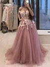 Ball Gown Off-the-shoulder Tulle Sweep Train Prom Dresses With Sashes / Ribbons #Milly020114828