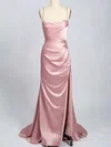 Sheath/Column Square Neckline Silk-like Satin Sweep Train Prom Dresses With Split Front #Milly020114851
