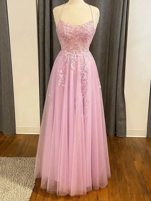 Ball Gown Scoop Neck Floor-length Tulle Prom Dresses With Appliques #Milly020114861