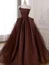 Ball Gown Strapless Satin Tulle Sweep Train Prom Dresses With Ruffles #Milly020114870