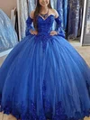 Ball Gown Sweetheart Tulle Glitter Sweep Train Prom Dresses With Appliques Lace #Milly020114876