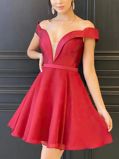 A-line Off-the-shoulder Chiffon Satin Prom Dresses #Milly020114909