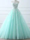 Ball Gown Sweetheart Tulle Sweep Train Prom Dresses With Appliques Lace #Milly020114915