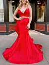 Trumpet/Mermaid V-neck Satin Sweep Train Prom Dresses With Cascading Ruffles #Milly020114924