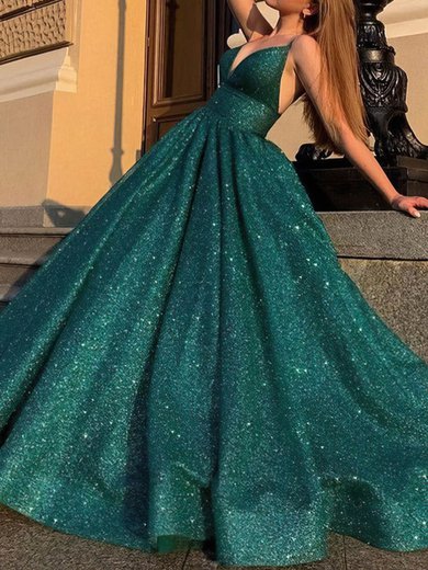 Ball Gown/Princess Floor-length V-neck Glitter Prom Dresses #Milly020114927