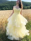 Princess V-neck Tulle Floor-length Prom Dresses With Tiered #Milly020114928
