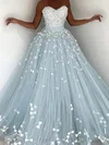 Ball Gown Sweetheart Tulle Sweep Train Prom Dresses With Sashes / Ribbons #Milly020114930