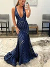 Trumpet/Mermaid V-neck Sequined Sweep Train Prom Dresses S020114931