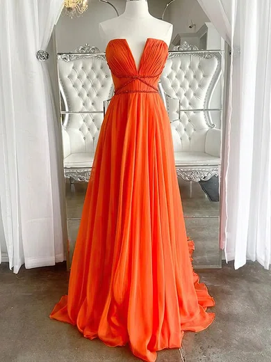 A-line V-neck Chiffon Prom Dresses With Ruched #Milly020114949