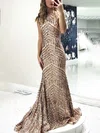 Trumpet/Mermaid Scoop Neck Sequined Sweep Train Prom Dresses #Milly020114970
