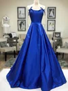 Ball Gown Scoop Neck Satin Sweep Train Prom Dresses With Beading #Milly020114971