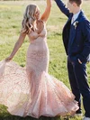 Trumpet/Mermaid V-neck Organza Sweep Train Prom Dresses With Appliques Lace #Milly020114973