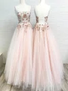 Princess Square Neckline Tulle Floor-length Prom Dresses With Appliques Lace #Milly020114977